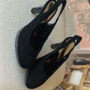 Satin and beaded sling back pump